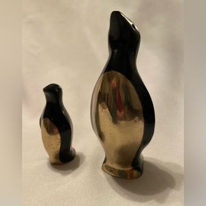 Vintage Mid Century Penguins, Black and Brass, Mid Century figurines- Set of 2